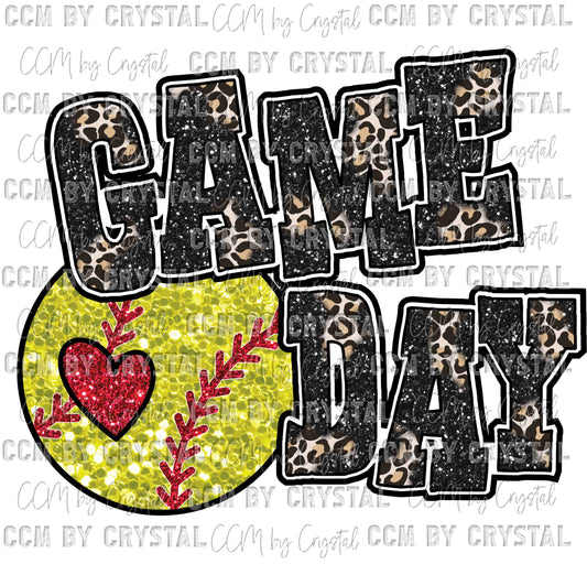 Game Day Softball Faux Sequins Faux Embroidery Ready to Press Transfer