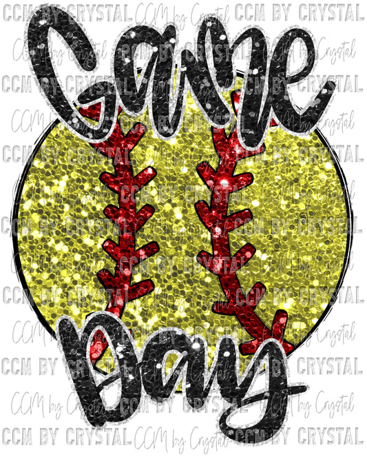 Game Day Softball Faux Sequins Faux Embroidery Ready to Press Transfer