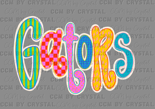 Gators Doodle Colorful Mascot Ready to Press Transfer Direct to Film DTF Transfers
