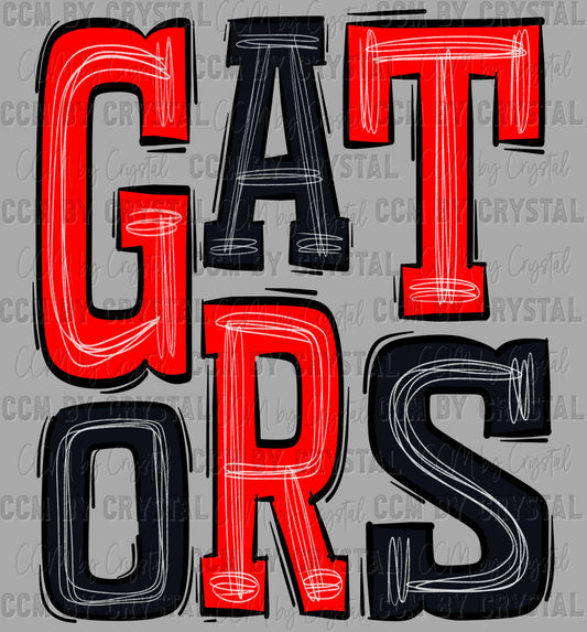 Gators Red  Black Mascot Ready to Press Transfer DTF Transfer Sublimation Transfer