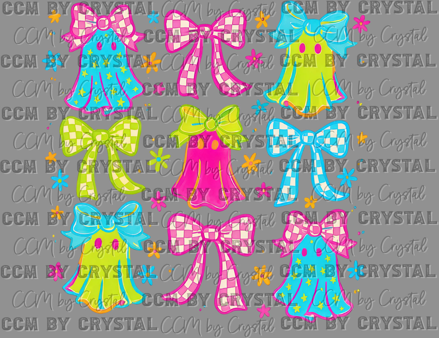 Colorful Ghosts Halloween Ready to Press Transfer DTF Transfer Sublimation Transfer