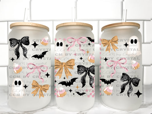 Pastel Pink Ghosts Halloween UV Transfer 16oz Libby Glass Can Wrap Ready to Apply