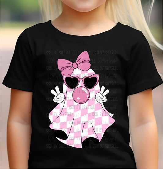 Pink Ghost Blowing A Bubble Halloween Ready to Press Transfer DTF Transfer Sublimation Transfer