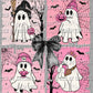 Ghosts Pink Background Halloween Fall Ready to Press Transfer DTF Transfer Sublimation Transfer