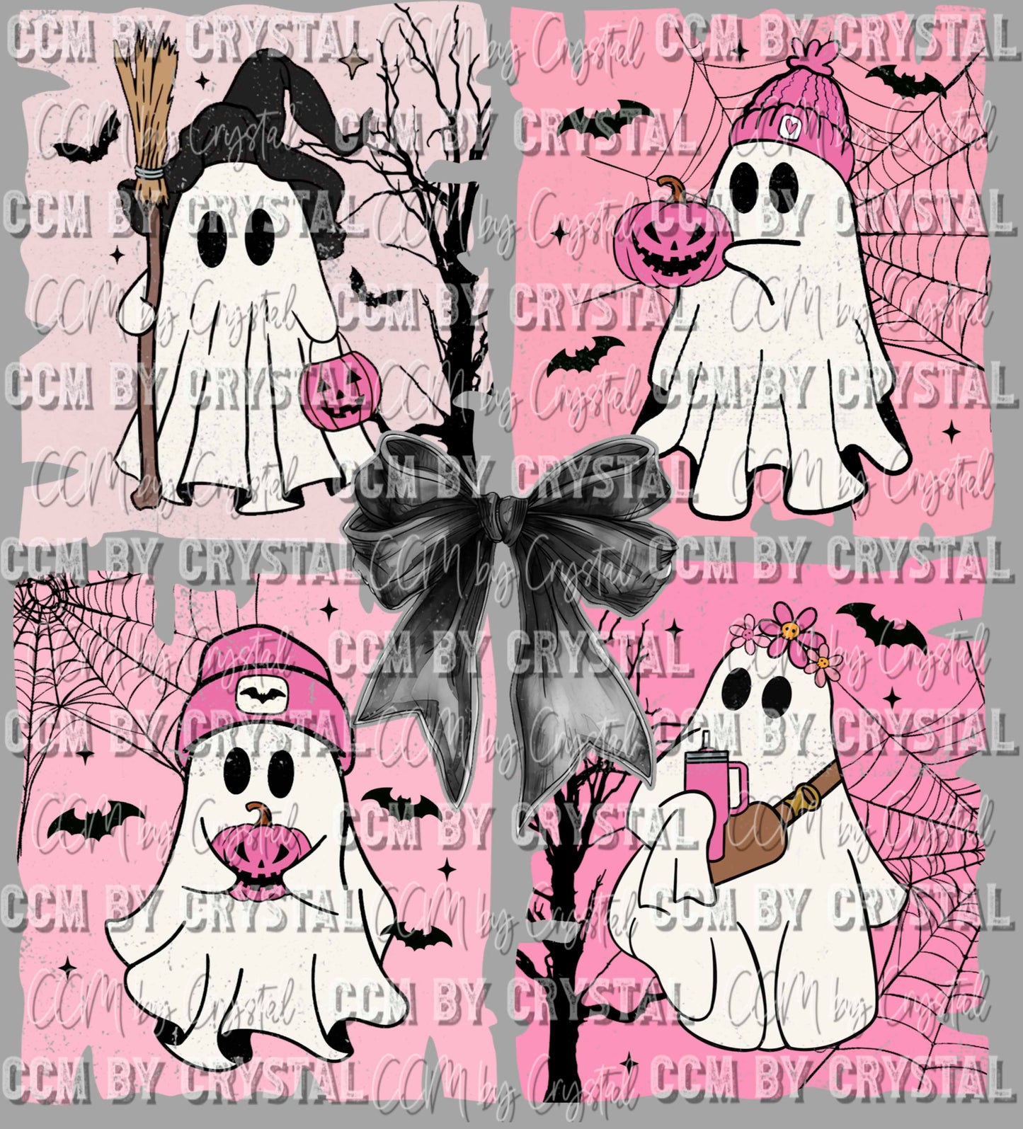 Ghosts Pink Background Halloween Fall Ready to Press Transfer DTF Transfer Sublimation Transfer