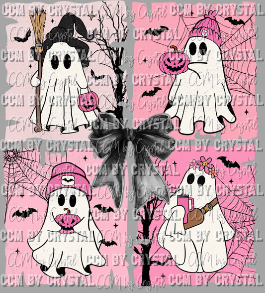 Ghosts Pink Background Halloween Fall Ready to Press Transfer DTF Transfer Sublimation Transfer