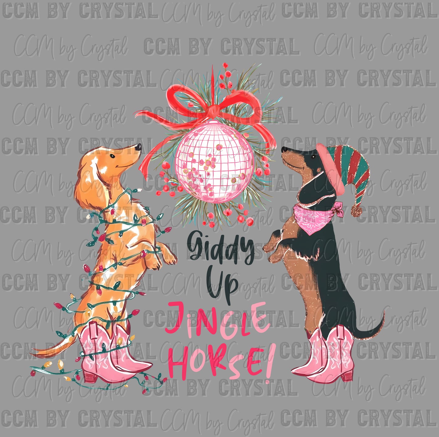Giddy Up Jingle Horse Dogs Christmas Ready to Press Instant Peel DTF Transfers Sublimation Transfers
