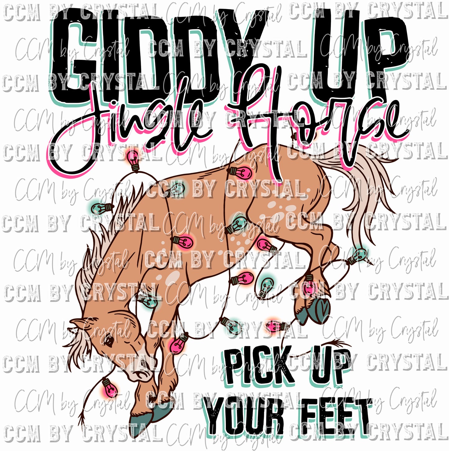 Giddy Up Jingle Horse Christmas Western Ready To Press Transfer DTF Sublimation
