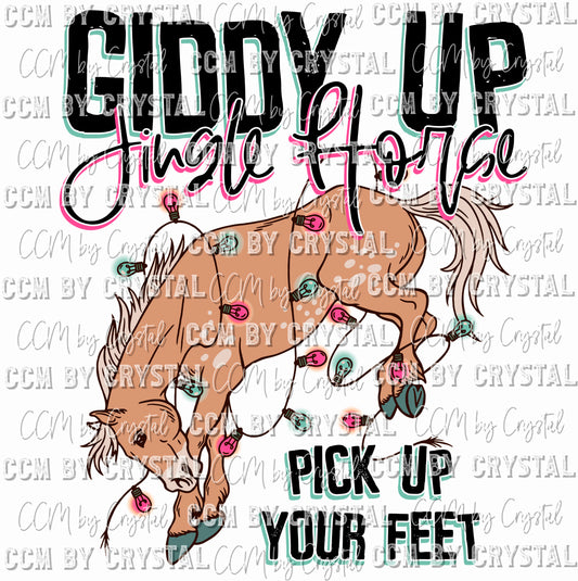 Giddy Up Jingle Horse Christmas Western Ready To Press Transfer DTF Sublimation