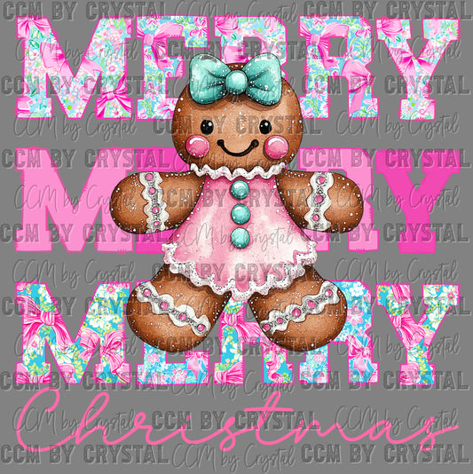 Merry Christmas Girly Gingerbread Ready to Press Transfer DTF Transfer Sublimation Transfer
