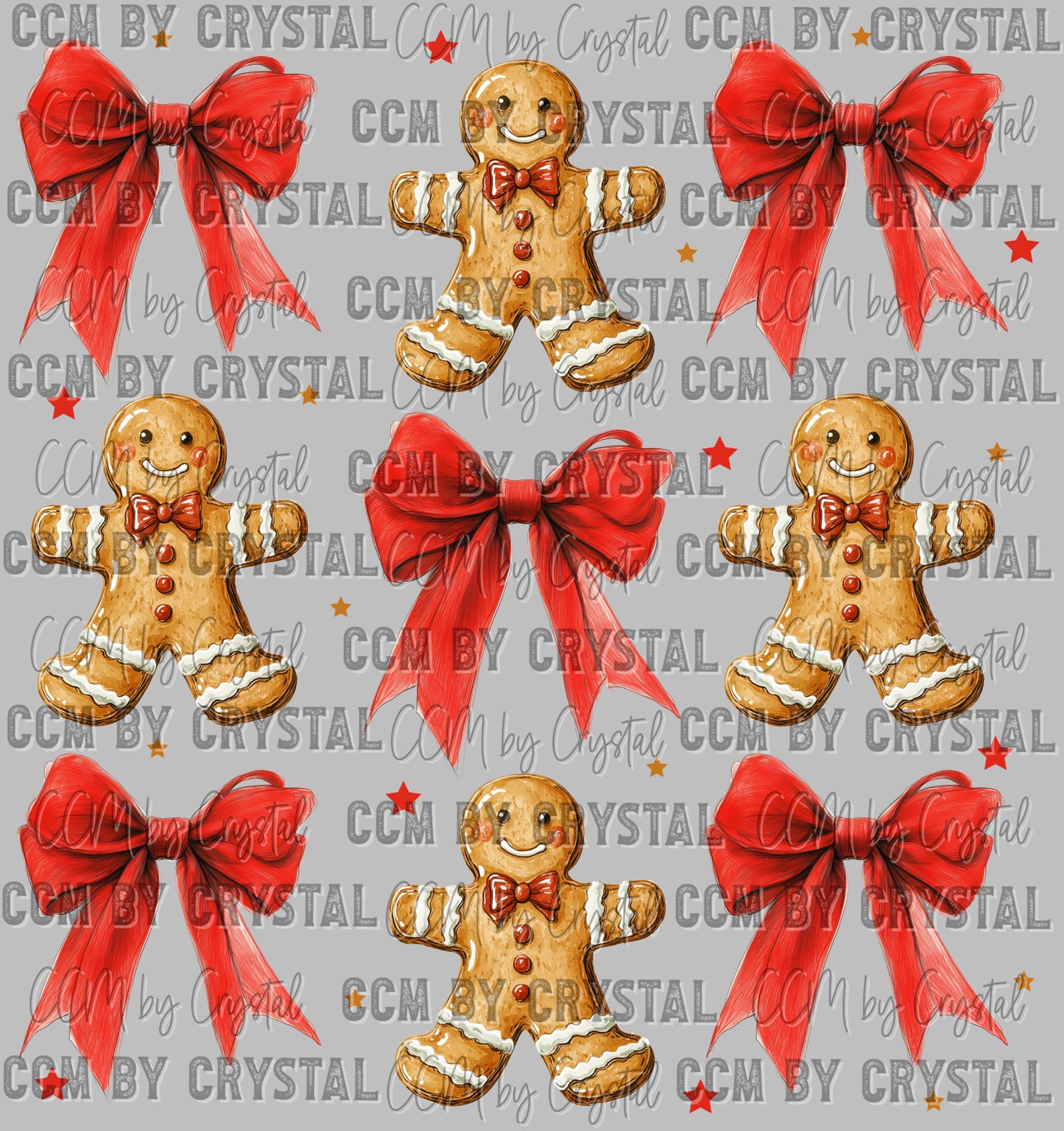 Christmas Red Bows Gingerbread Ready to Press Transfer DTF Transfer Sublimation Transfer