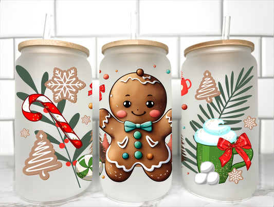 Christmas Gingerbread UV Transfer 16oz Libby Glass Can Wrap Ready to Apply