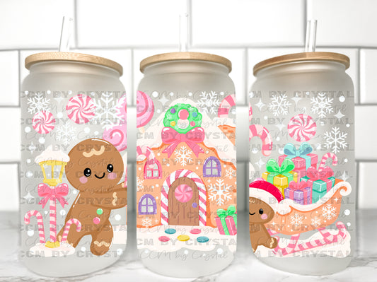 Christmas Gingerbread House UV Transfer 16oz Libby Glass Can Wrap Ready to Apply