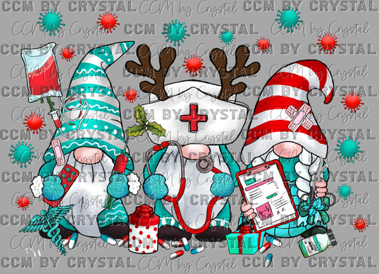 Christmas Gnomes Nurse Ready to Press Transfer DTF Transfer Sublimation Transfer