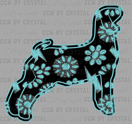 Teal Gem Show Lamb Sheep Western Rodeo Ready to Press Instant Peel DTF Transfers Sublimation Transfers