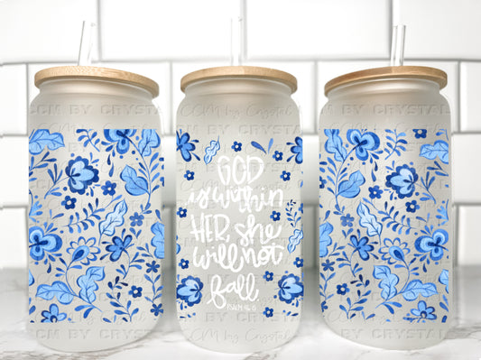 God is Within Her UV Transfer 16oz Libby Glass Can Wrap Ready to Apply