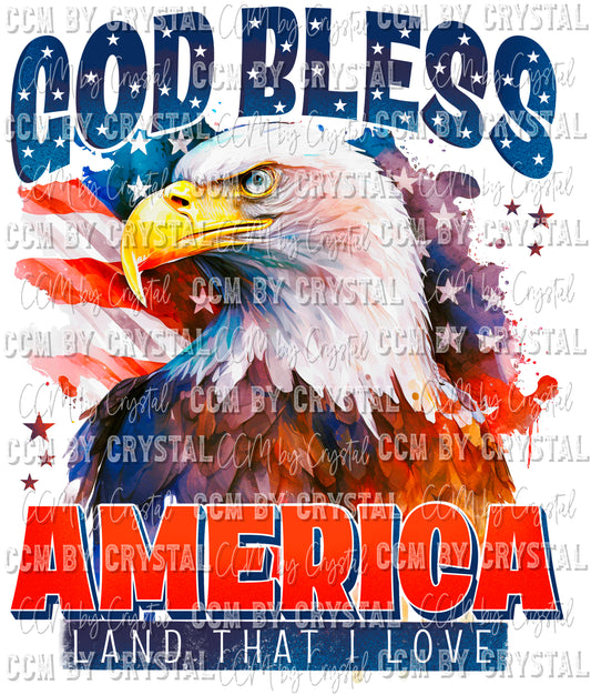 God Bless America Eagle Fourth of July Patriotic Ready to Press Transfer