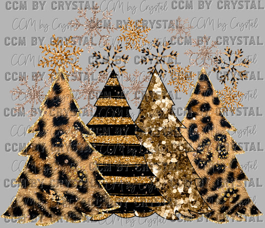 Gold Christmas Tree Ready to Press Transfer DTF Transfer Sublimation Transfer