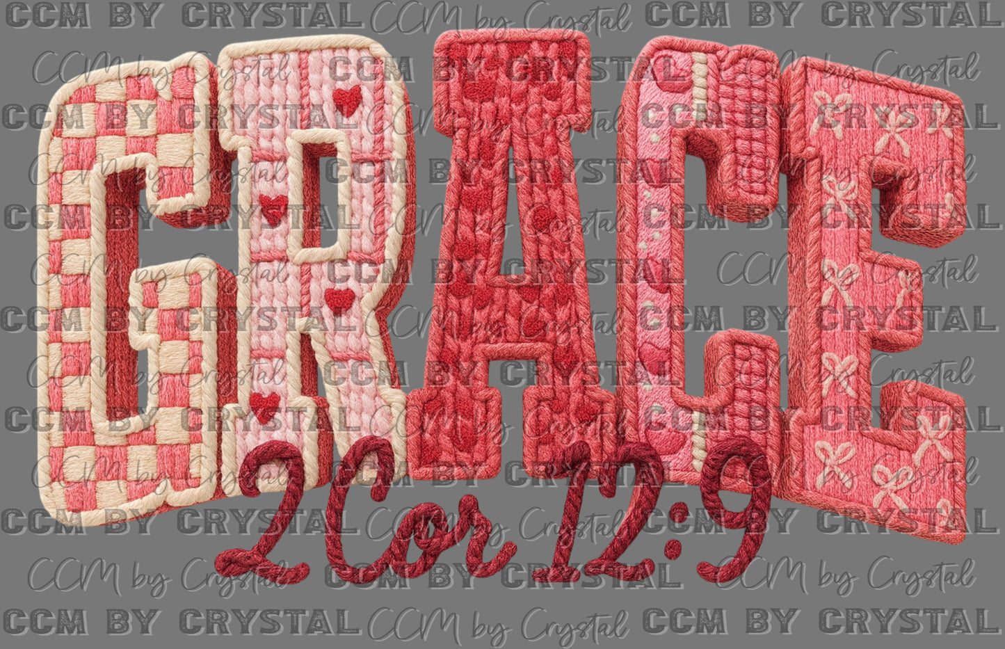 Grace Valentines Day Faux Yarn Ready to Press Instant Peel DTF Transfers Sublimation Transfers