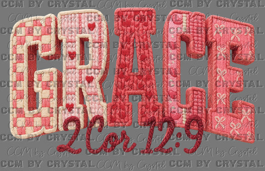 Grace Valentines Day Faux Yarn Ready to Press Instant Peel DTF Transfers Sublimation Transfers