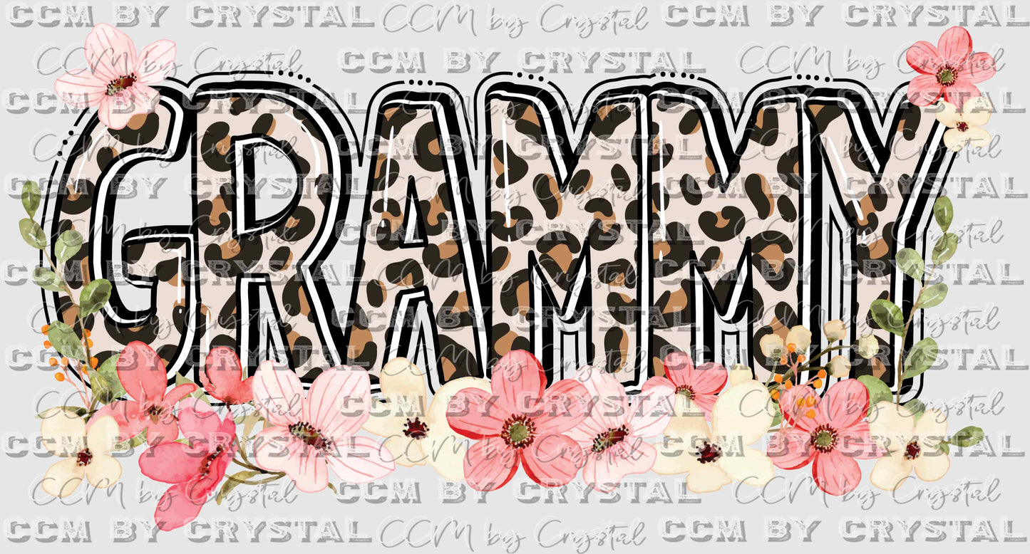 Grammy Leopard Floral Ready to Press Transfer