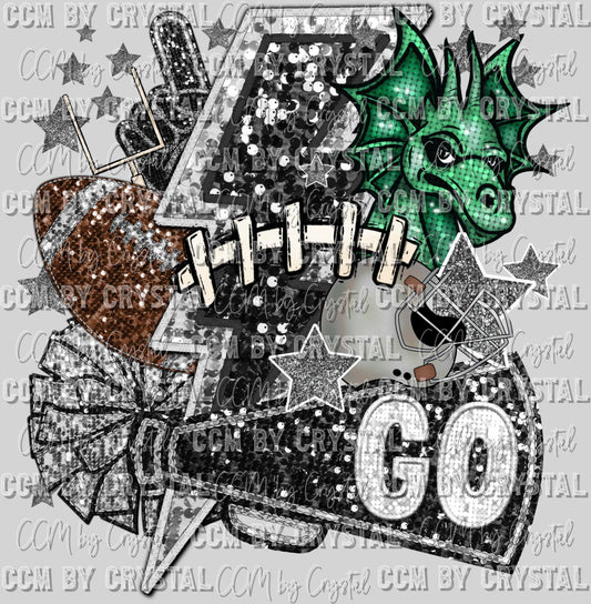 Green Dragons Football Faux Sequins Faux Embroidery Ready to Press Transfer