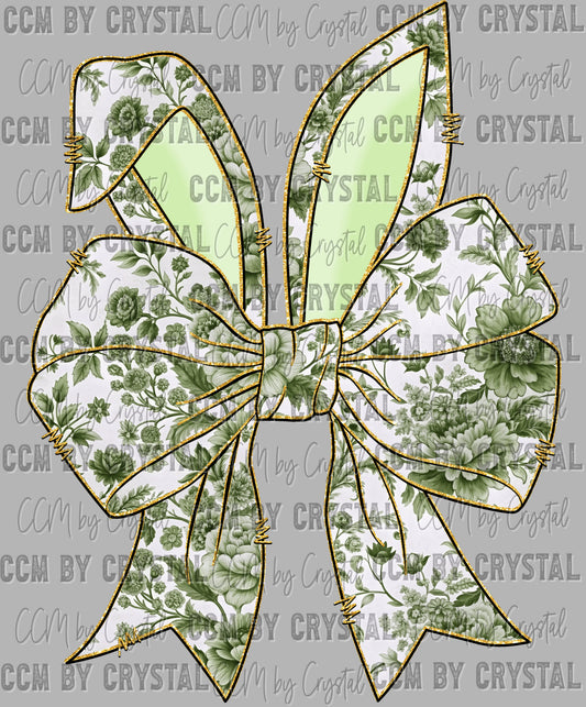 Green Floral Easter Bunny Bow Ready to Press Transfer DTF Transfer Sublimation Transfer