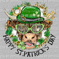 Highland Cow with Glasses St. Patrick's Day Ready to Press Transfer DTF Sublimation