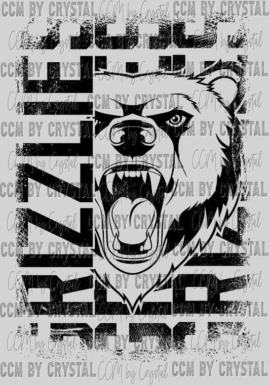 Grunge Grizzlies Mascot Ready to Press Transfer DTF Transfer Sublimation Transfer