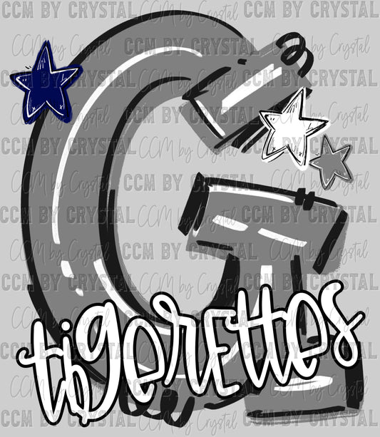 G Tigerettes Grey Navy Mascot Ready to Press DTF Transfers Sublimation Transfers