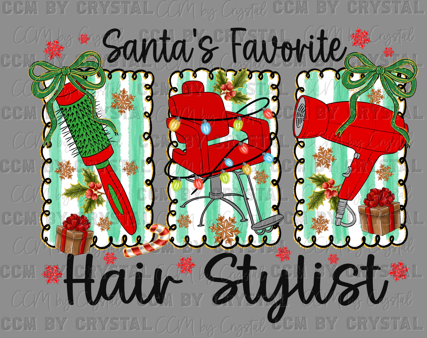 Santa's Favorite Hair Stylist Christmas Ready to Press Instant Peel DTF Transfers Sublimation Transfers