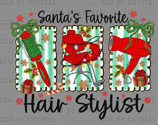 Santa's Favorite Hair Stylist Christmas UV DTF Transfer Sticker UV Transfer Ready to Apply