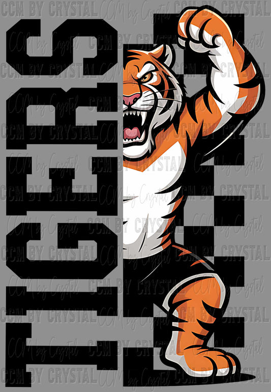 Tigers Checkered Sports Mascot Ready to Press Transfer DTF Transfer Sublimation Transfer