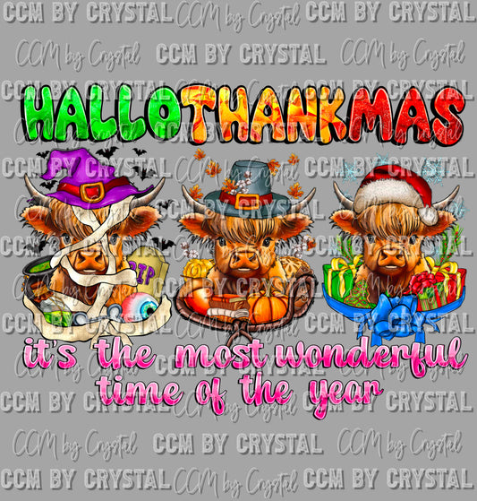Hallowthanksmas Halloween Thanksgiving Christmas Fall Ready to Press Transfer DTF Transfer Sublimation Transfer