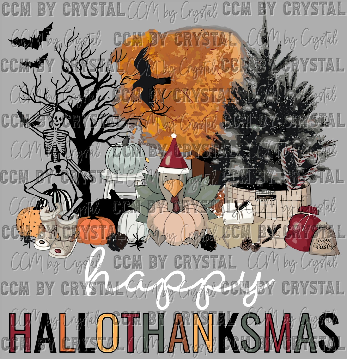 Happy Hallothanksmas White Ready to Press Transfer DTF Transfer