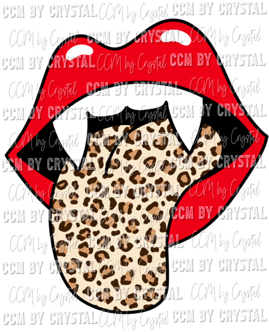 Halloween Retro Pocket Sleeve Lips with Leopard Tongue Vampire Ready to Press Transfer