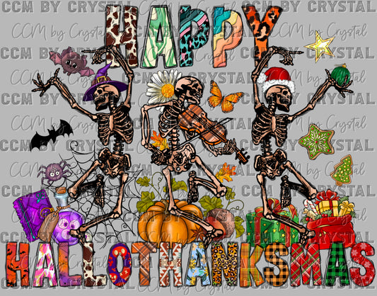 Happy Hallowthanksmas Thanksgiving Christmas Halloween Ready to Press Transfer DTF Transfer Sublimation Transfer