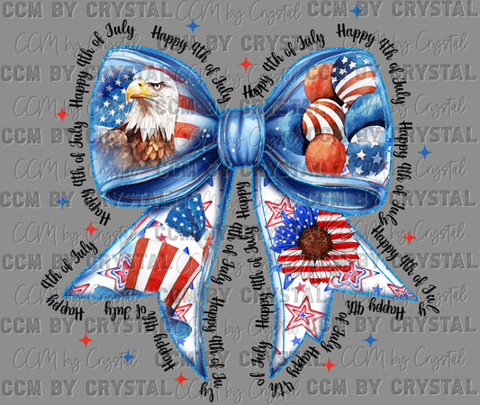 USA Patriotic 4th of July Flag Bow Ready to Press Transfer DTF Transfer Sublimation Transfer