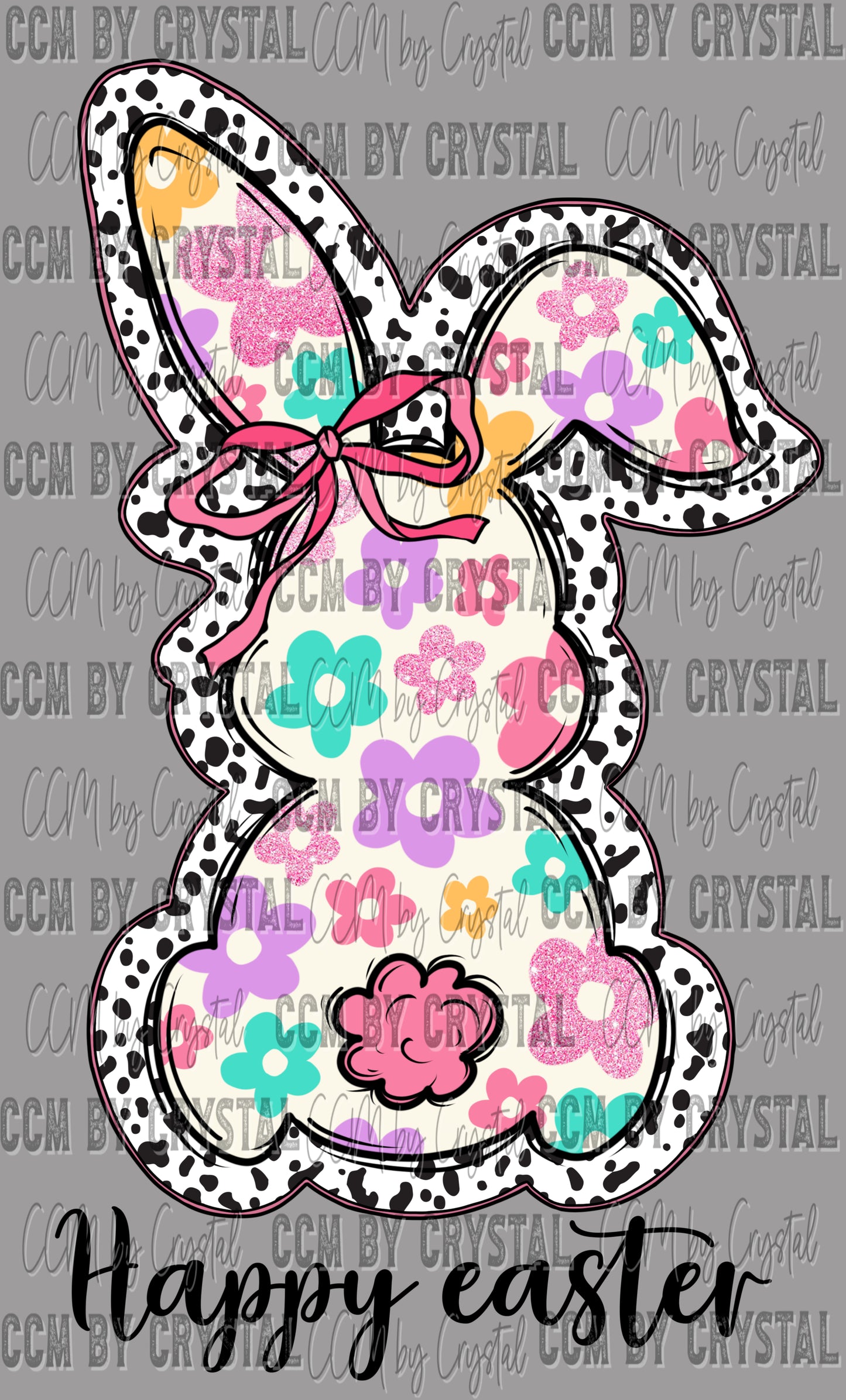 Floral Bunny Happy Easter Ready to Press Transfer DTF Transfer Sublimation Transfer