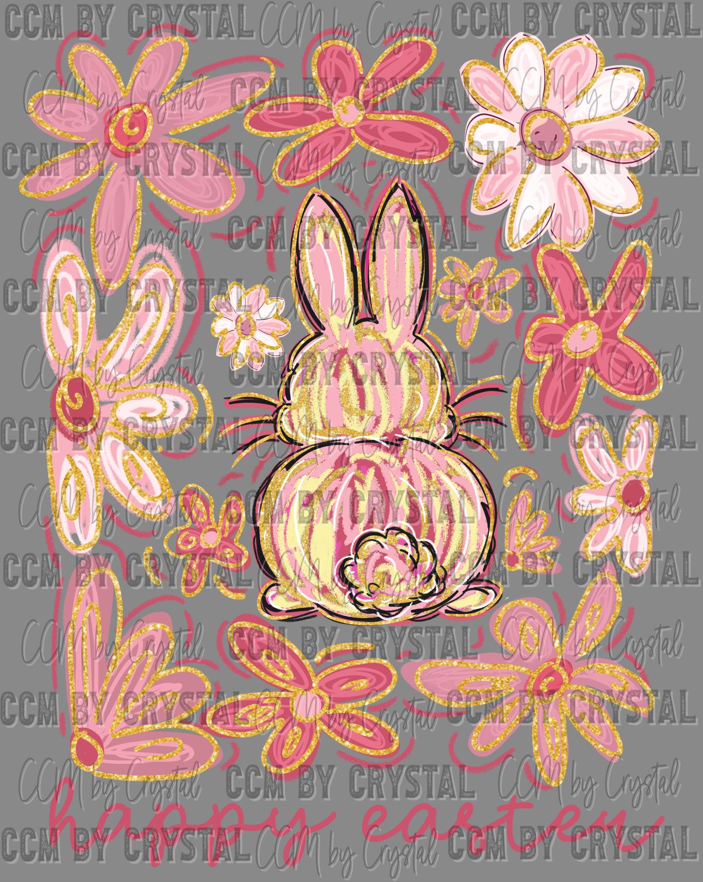 Happy Easter Boho Faux Glitter Ready to Press Transfer DTF Transfer Sublimation Transfer