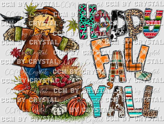 Happy Fall Yall Thanksgiving Scarecrow Ready to Press Transfer