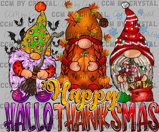 Happy Hallowthanksmas Thanksgiving Christmas Halloween Ready to Press Transfer DTF Transfer Sublimation Transfer