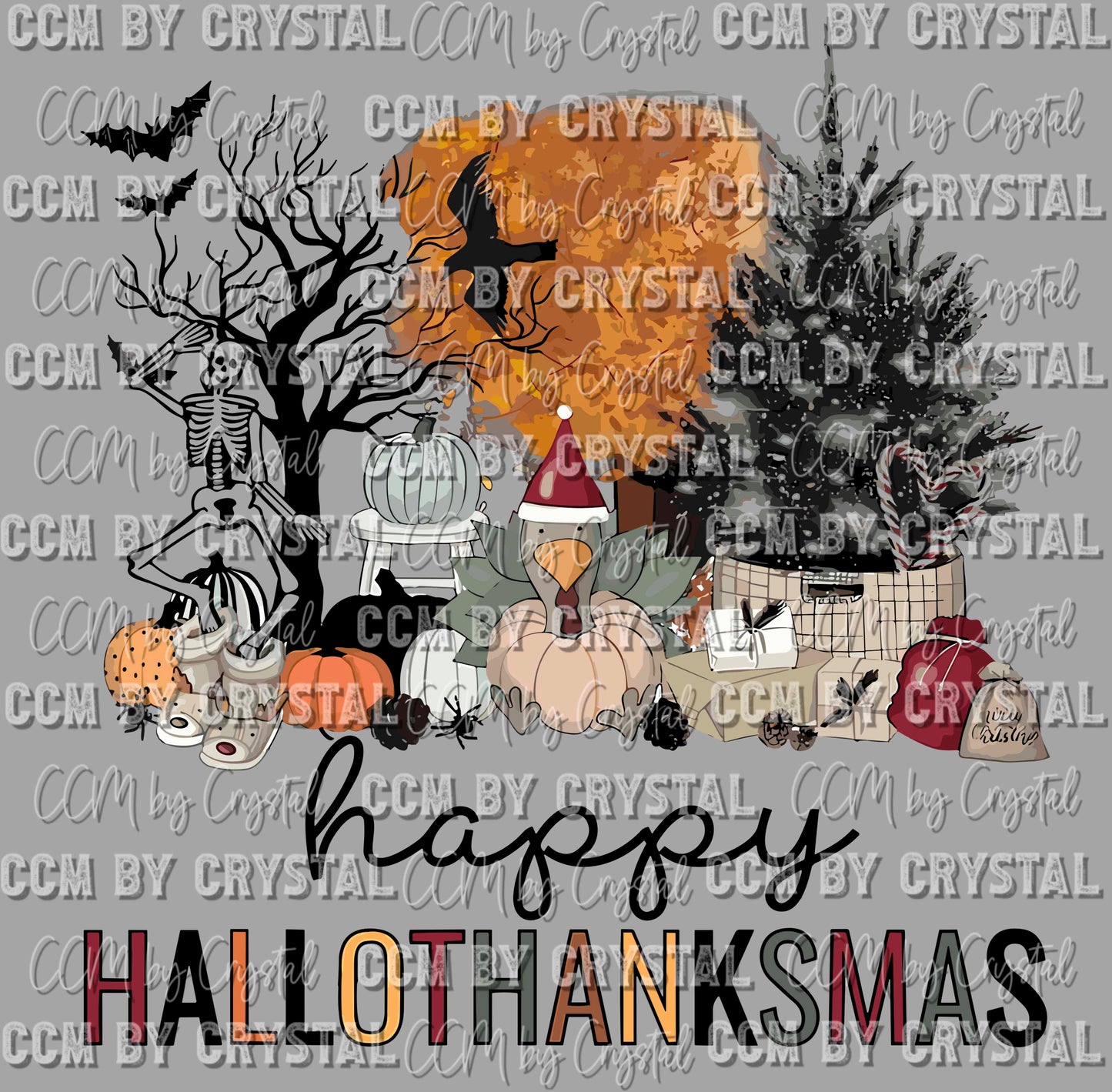 Happy Hallowthanksmas Halloween Thanksgiving Christmas Fall Ready to Press Transfer DTF Transfer Sublimation Transfer