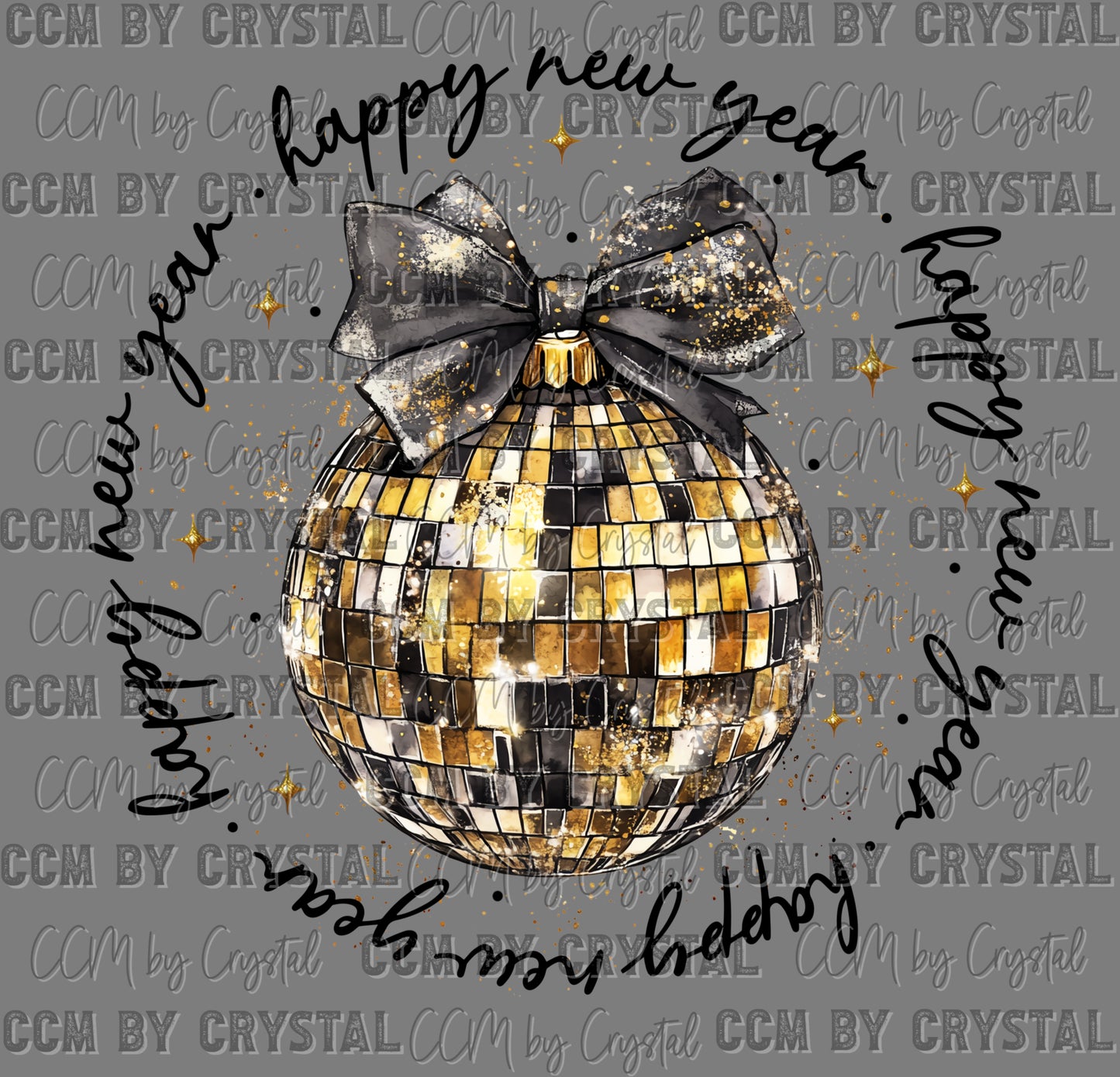Happy New Year Disco Ball Faux Glitter Ready to Press Instant Peel DTF Transfers Sublimation Transfers