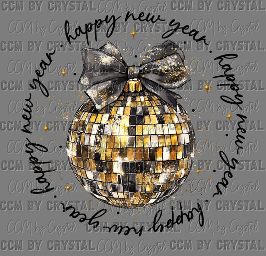 Happy New Year Disco Ball Faux Glitter Ready to Press Instant Peel DTF Transfers Sublimation Transfers