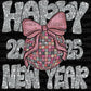 Happy New Year 2025 Faux Glitter Silver Ready to Press Transfer DTF Transfer Sublimation Transfer