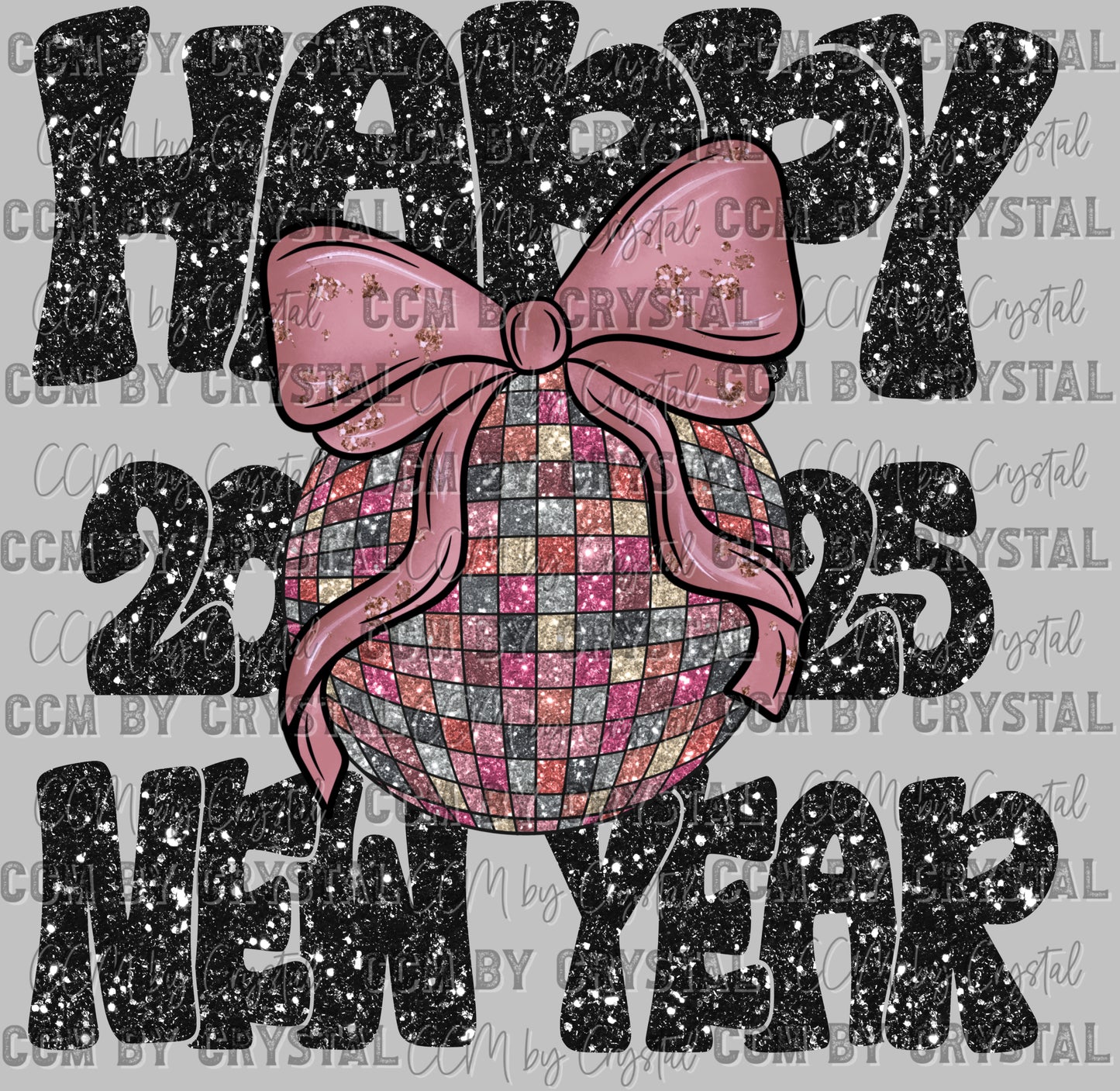 Happy New Year 2025 Faux Glitter Silver Ready to Press Transfer DTF Transfer Sublimation Transfer
