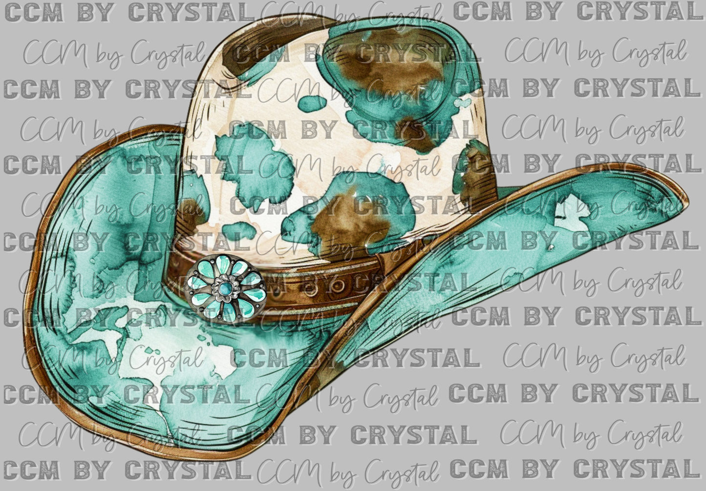 Cowboy Hat Turquoise Western Ready to Press Transfer DTF Transfer Sublimation Transfer