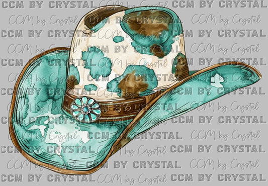 Cowboy Hat Turquoise Western Ready to Press Transfer DTF Transfer Sublimation Transfer