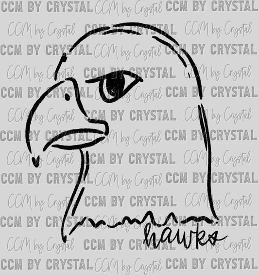 Hawks Mascot Doodle Ready to Press Transfer DTF Transfer Sublimation Transfer